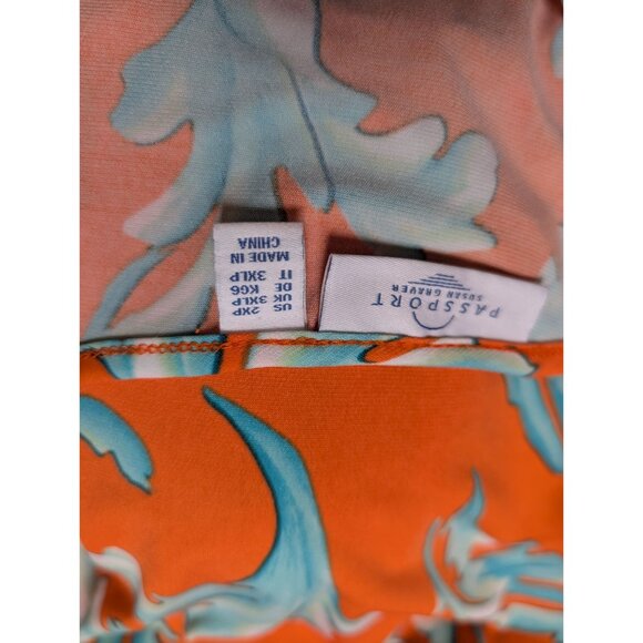 passport Susan Graver Orange Blue Floral 2X Peasant Top W/ Rhinestone Accents - Picture 5 of 10